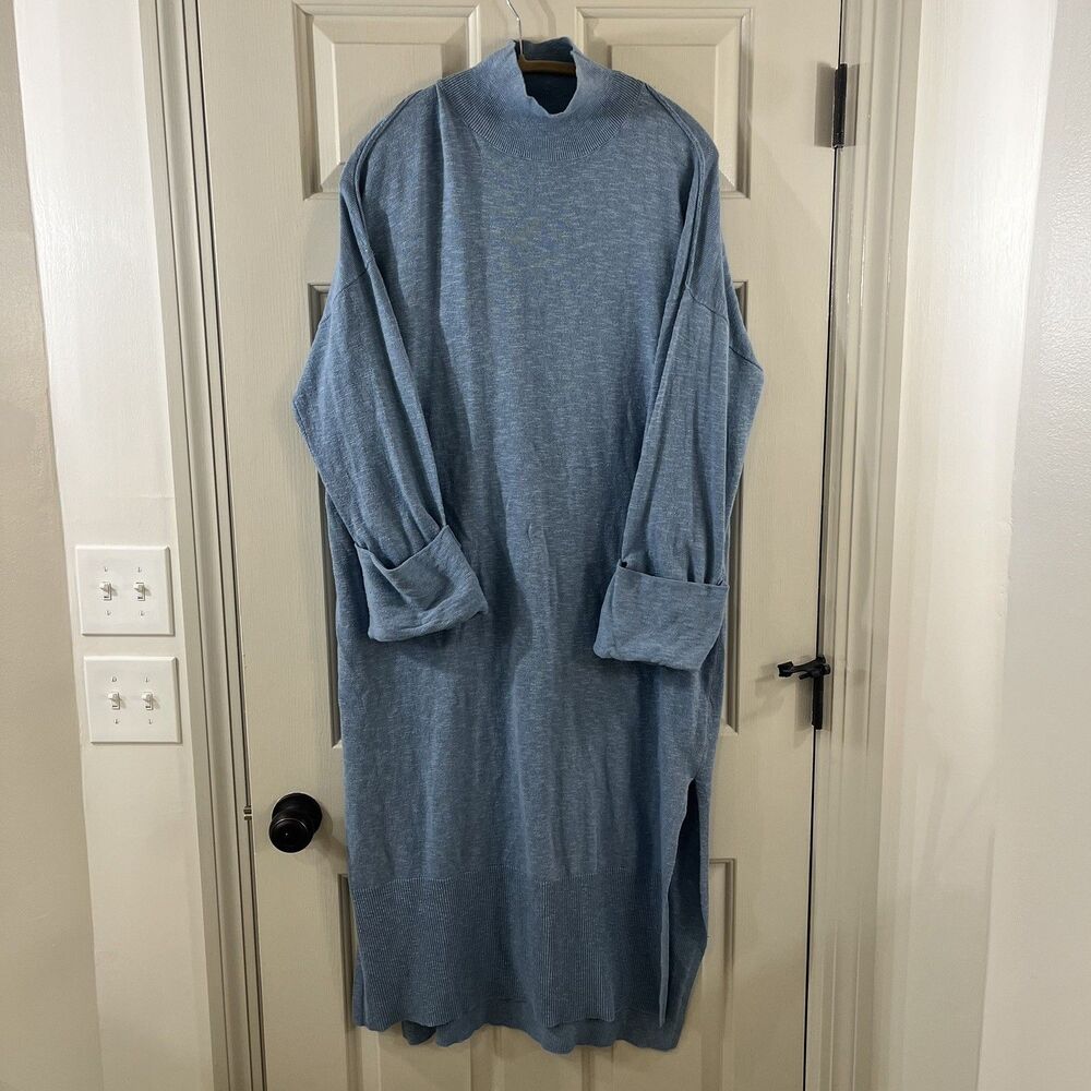 Free People FP Beach Sz XS Faye Sweater Midi Dress Lt Blue Oversized Slouchy EUC